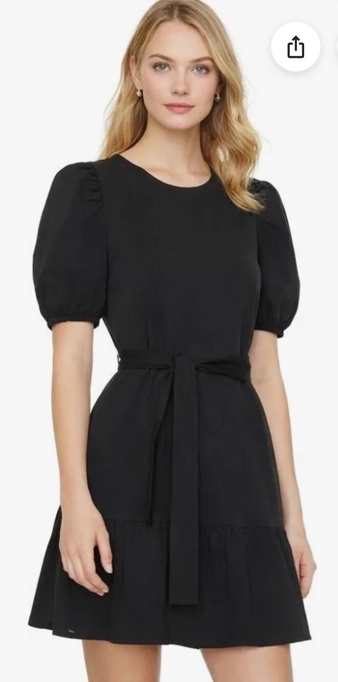 Nation Ltd Evangeline Belted Tiered‎ Mini Dress Size S Black Puff Sleeves